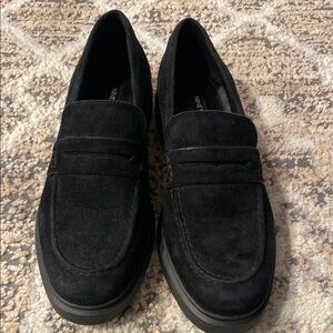 Nine West Black Suede Loafers with Penny Strap and Thick Sole
